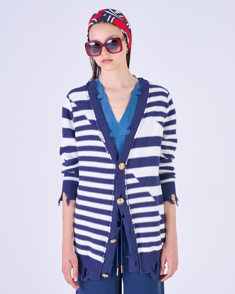 【Silvian Heach】海軍風條紋開襟針織
