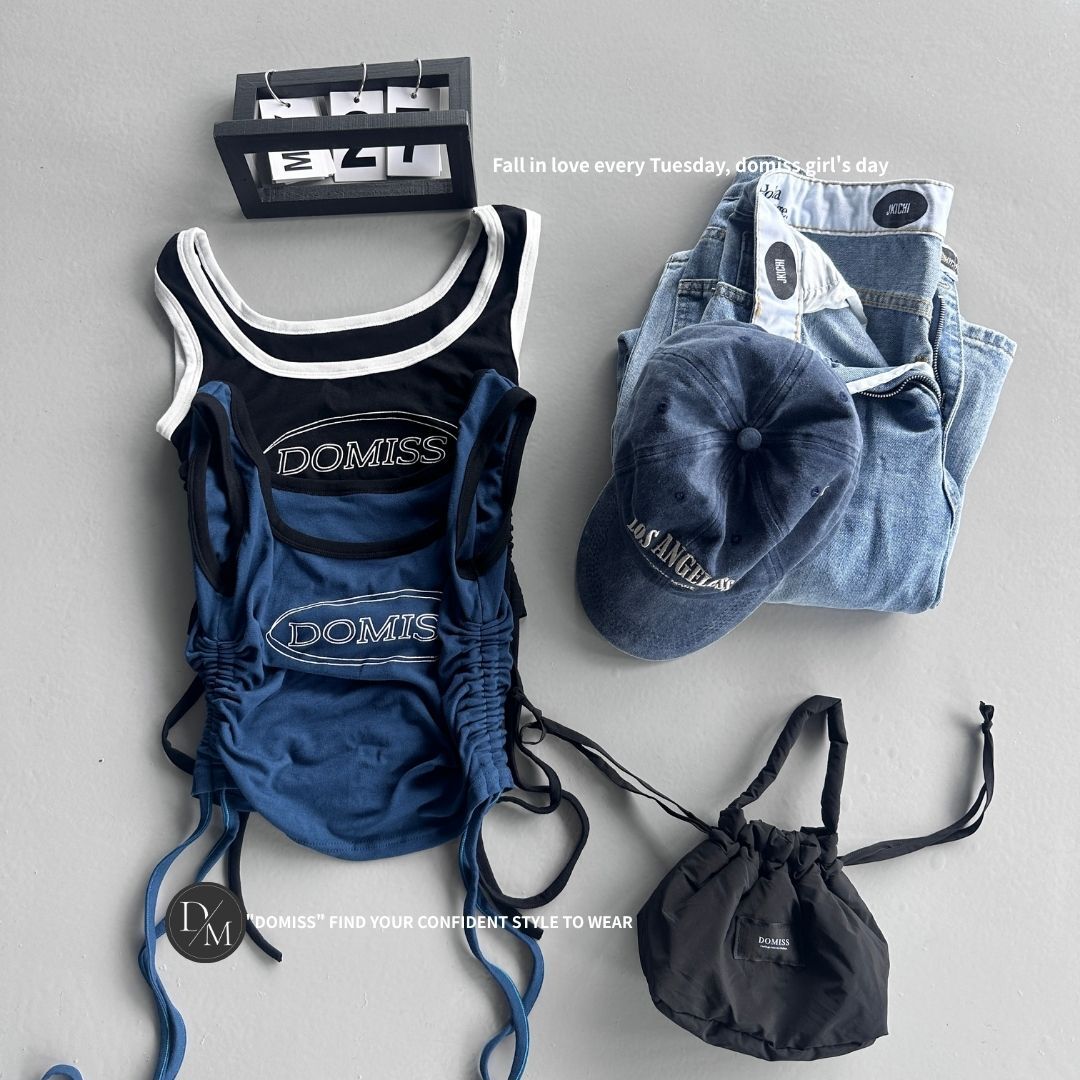 【DOMISS自訂】個性百搭撞色抽繩無袖背心-3色 (現貨)