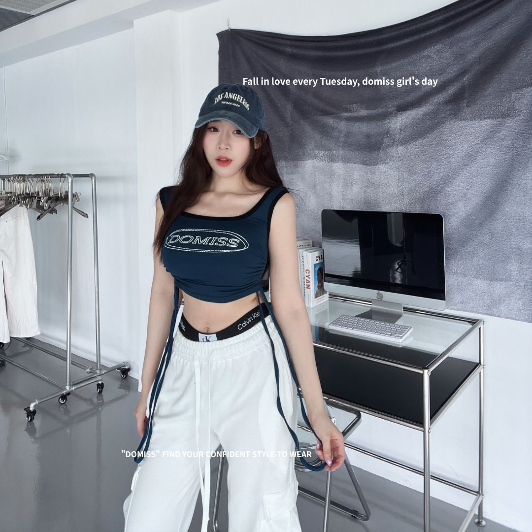 【DOMISS自訂】個性百搭撞色抽繩無袖背心-3色 (現貨)