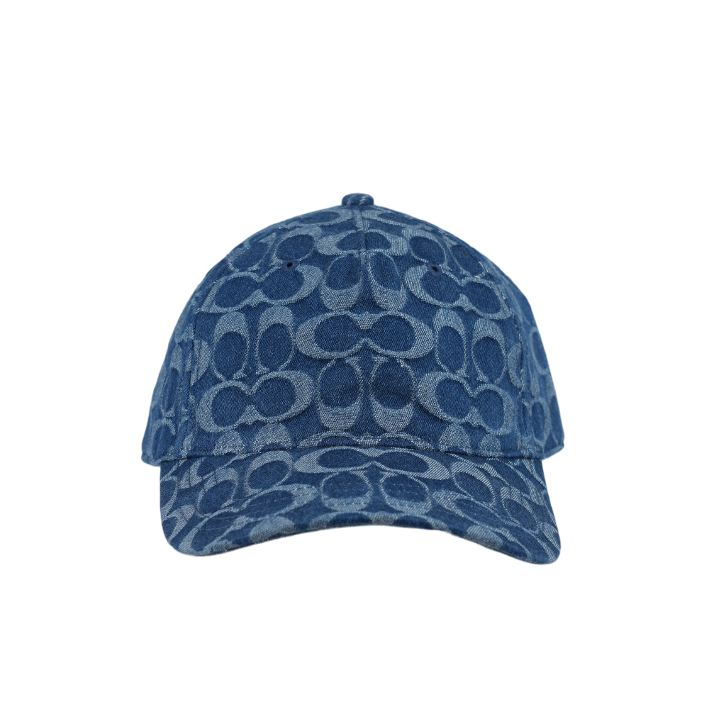 【COACH】滿版CC Logo 棉質牛仔棒球帽 XS-S / M-L (單寧藍)