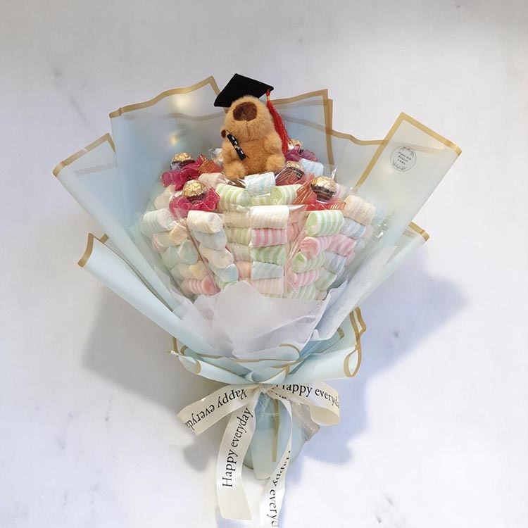 畢業卡比巴拉金莎大花捲棉花糖花束