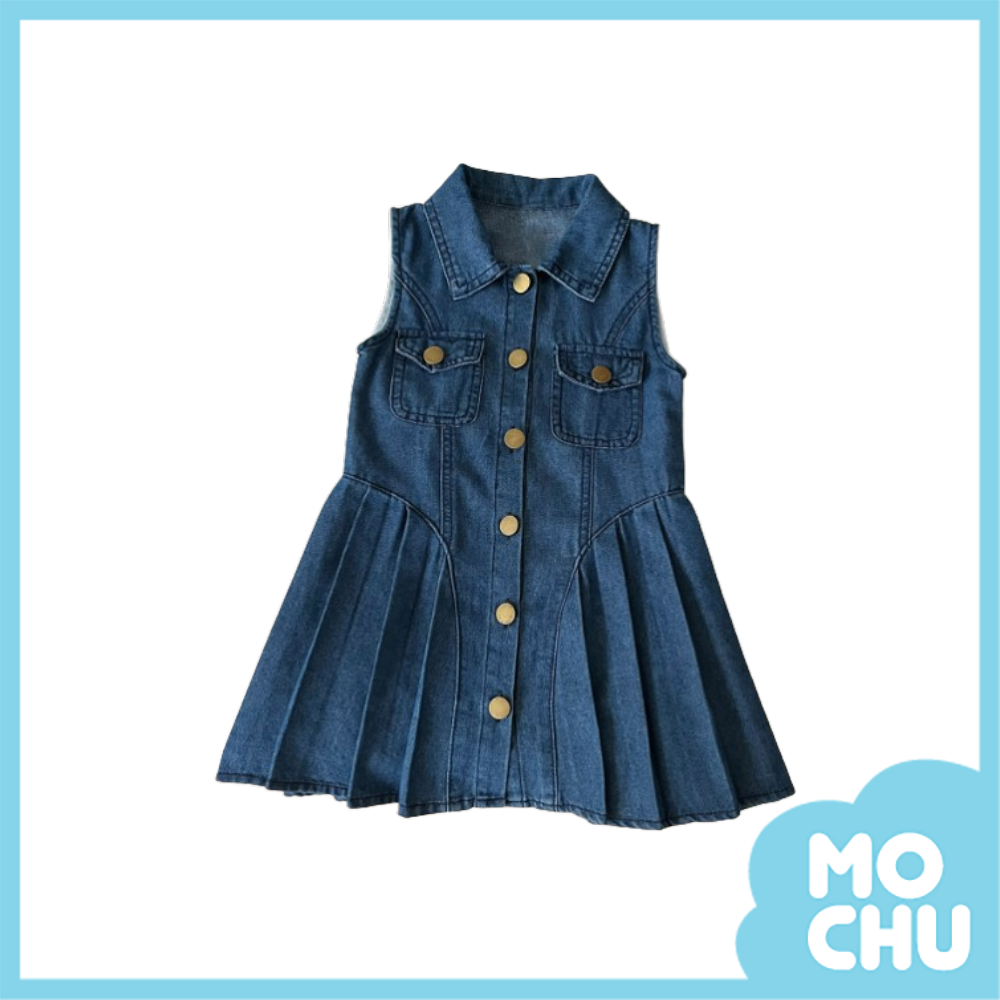 無袖傘百褶牛仔連身裙