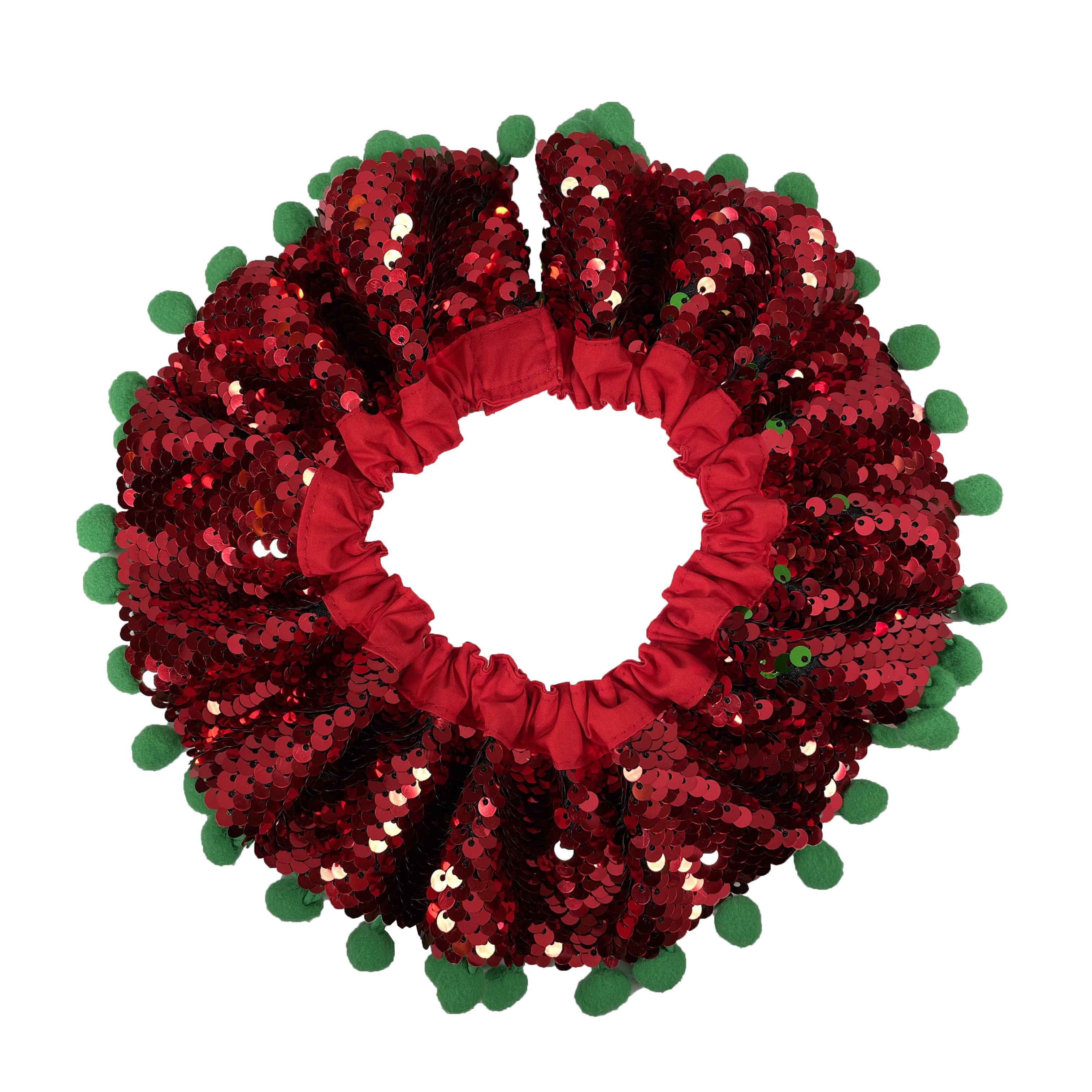 Red Sequins Christmas Collar with Green Pom Pom