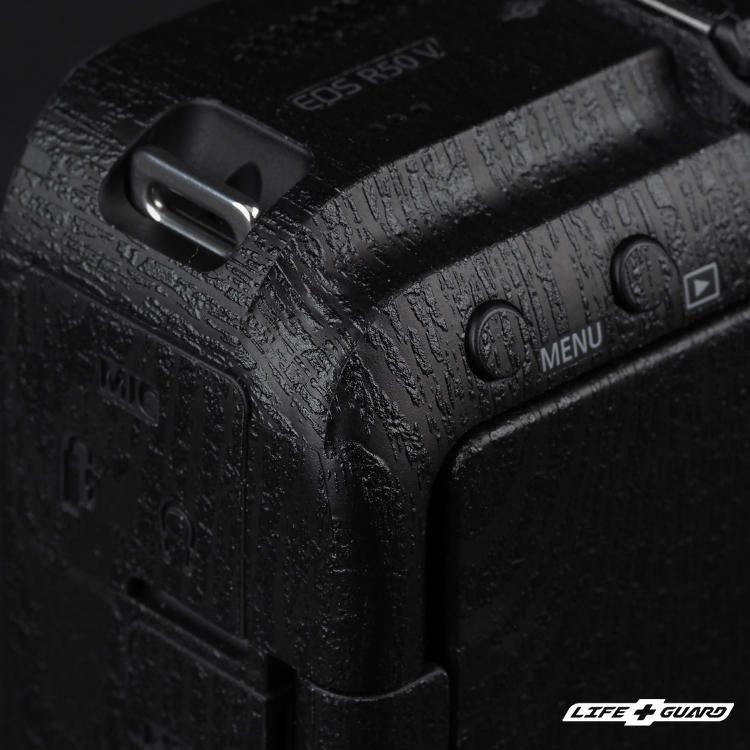 LIFE+GUARD Canon EOS R50V 貼膜底部展示圖，獨特塗層風格