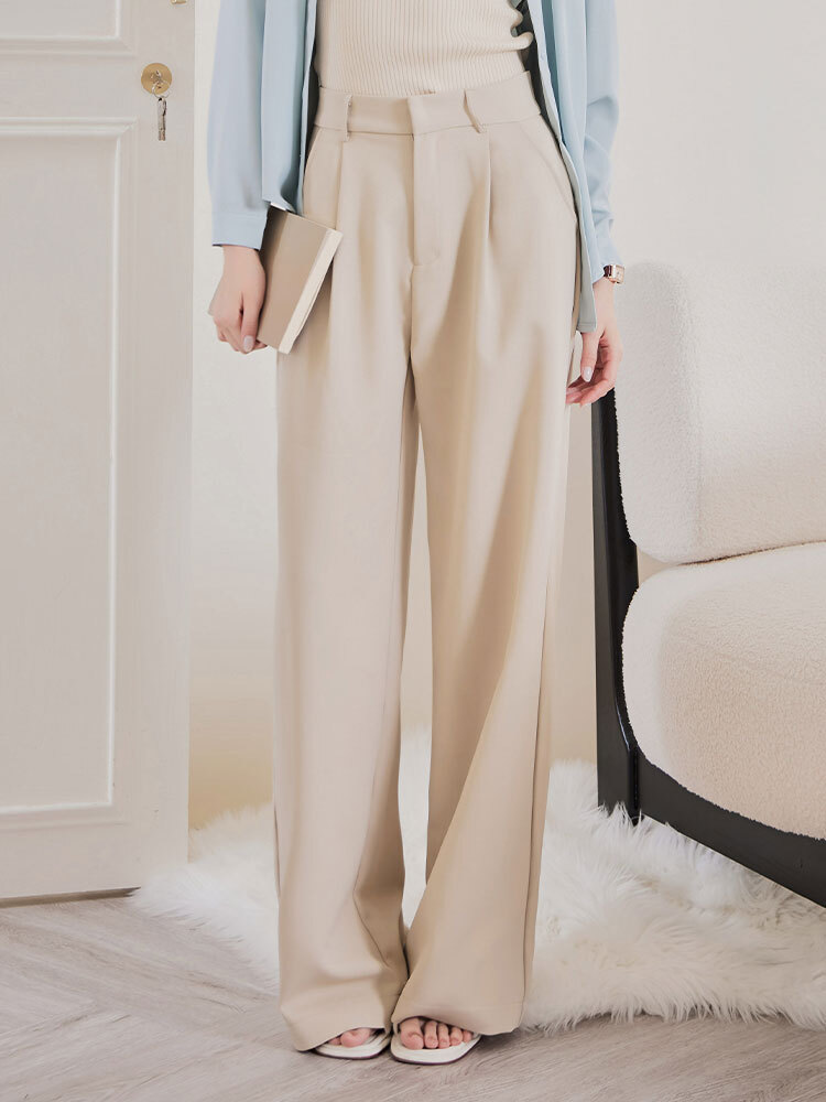 OH！HER 韓版直筒前壓褶西裝褲