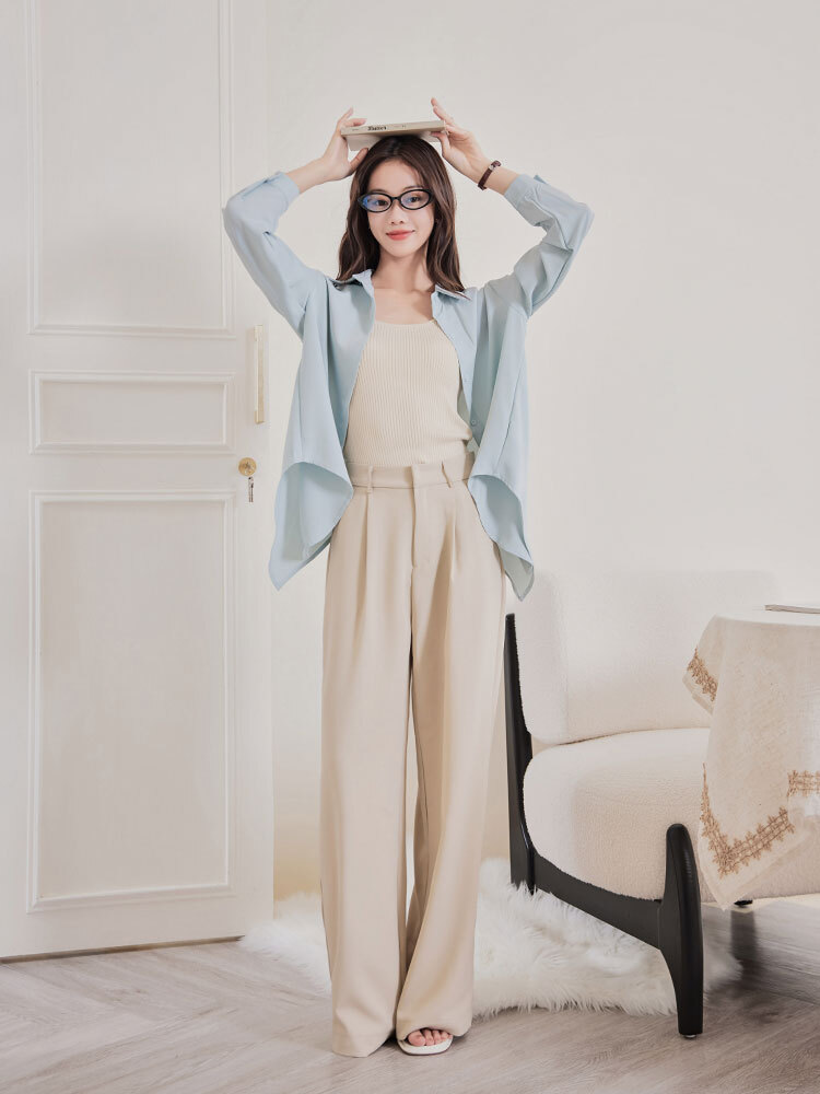 OH！HER 韓版直筒前壓褶西裝褲