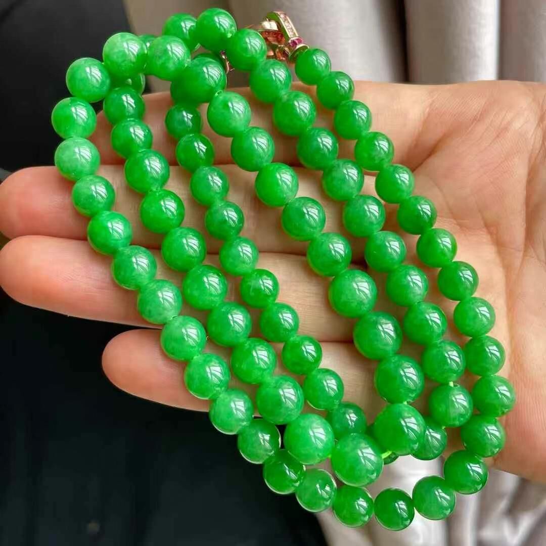 595571 翡翠冰種陽綠珠鏈 (6.1-8.1mm直徑)