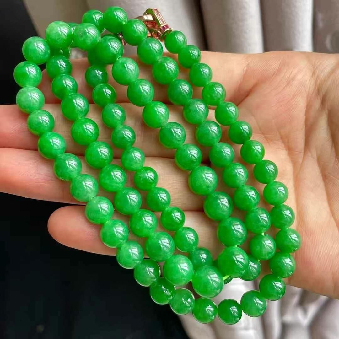 翡翠冰種陽綠珠鏈 (6.1-8.1mm直徑),天然翡翠A玉, 緬甸玉, Jade, Jadeite