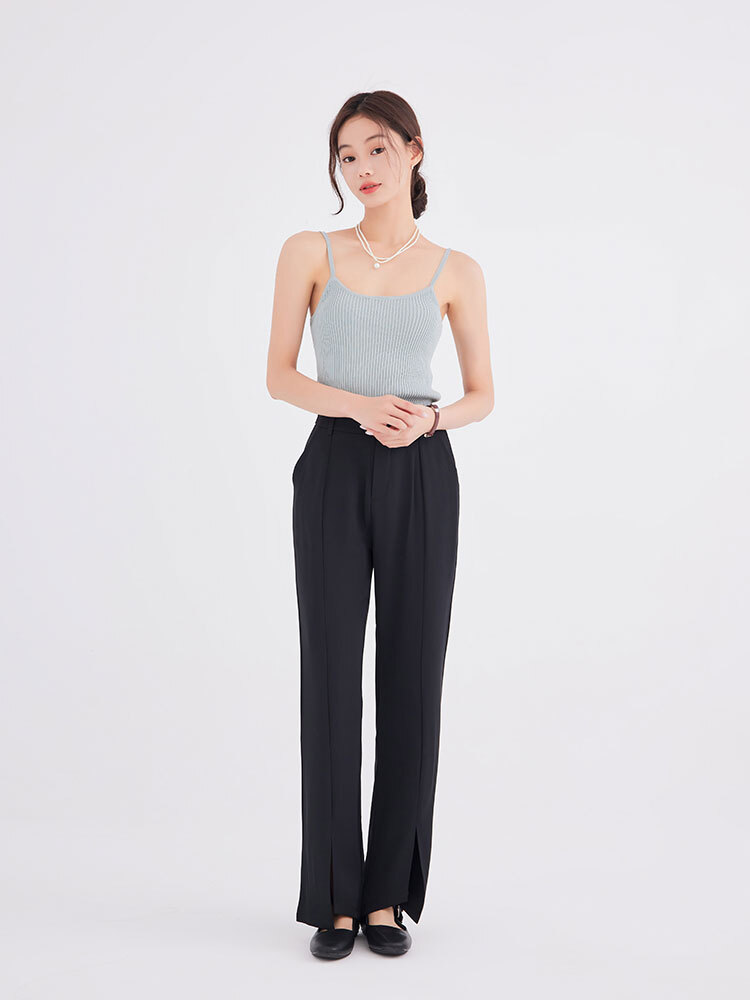 OH！HER 心機美腿前開衩後鬆緊西裝褲