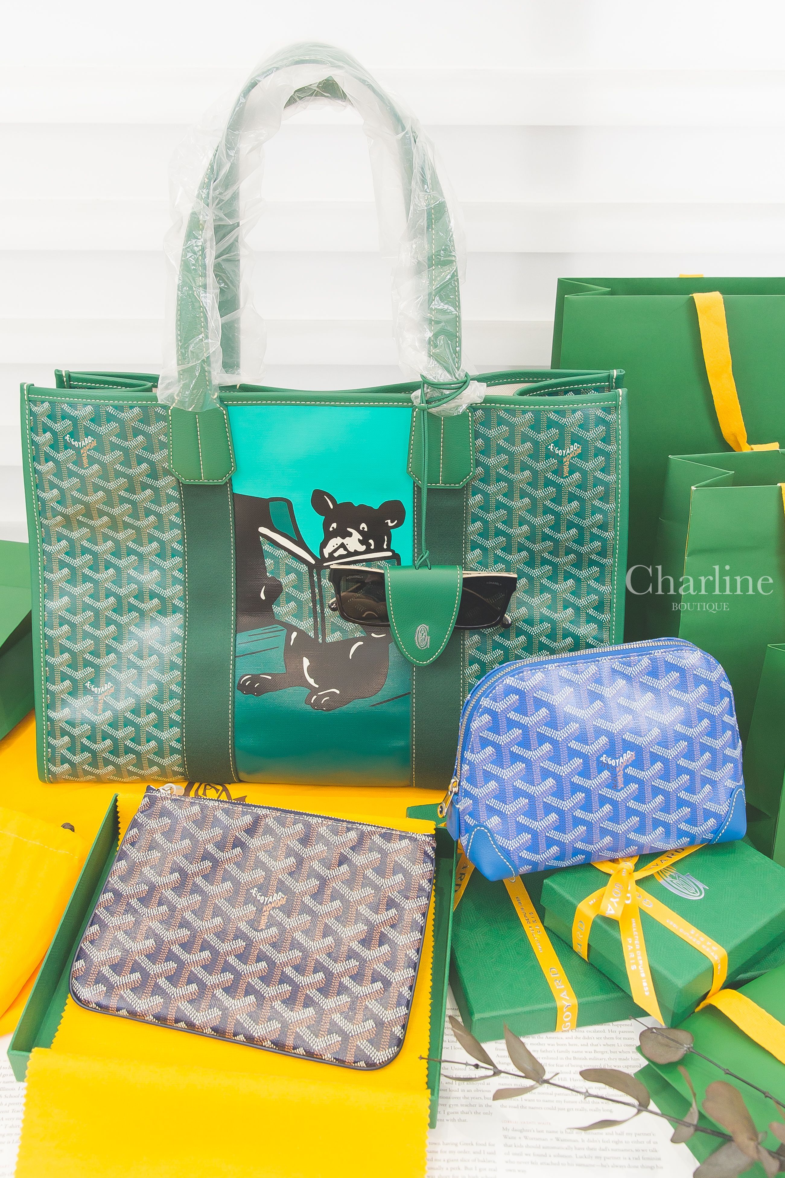 Goyard Vendôme 天空藍化妝包,Goyard Sénat PM 海軍藍零錢包,Goyard Croc Universel 綠色吊飾,Goyard Villette MM 綠色法鬥托特包-Charline Boutique 精品代購