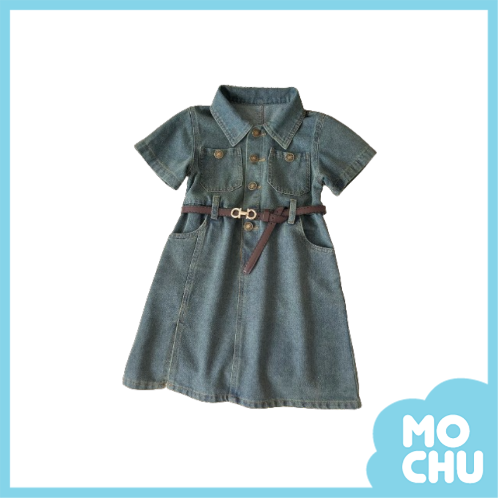 水洗復古雙口袋牛仔連身裙