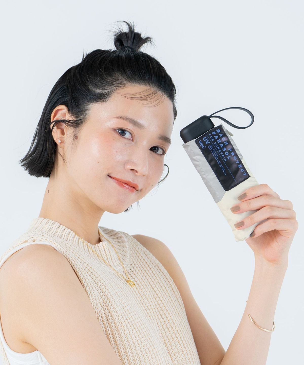 WPC -延長護背迷你陽傘 白色X灰色(801-12436-102)