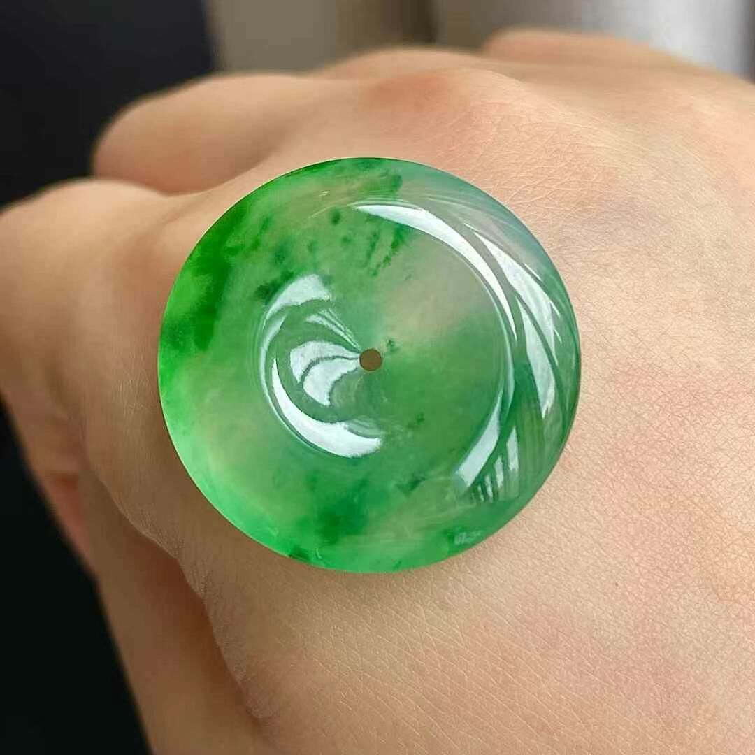 翡翠冰陽綠平安扣吊墜 (25.2mm直徑),天然翡翠A玉, 緬甸玉, Jade, Jadeite
