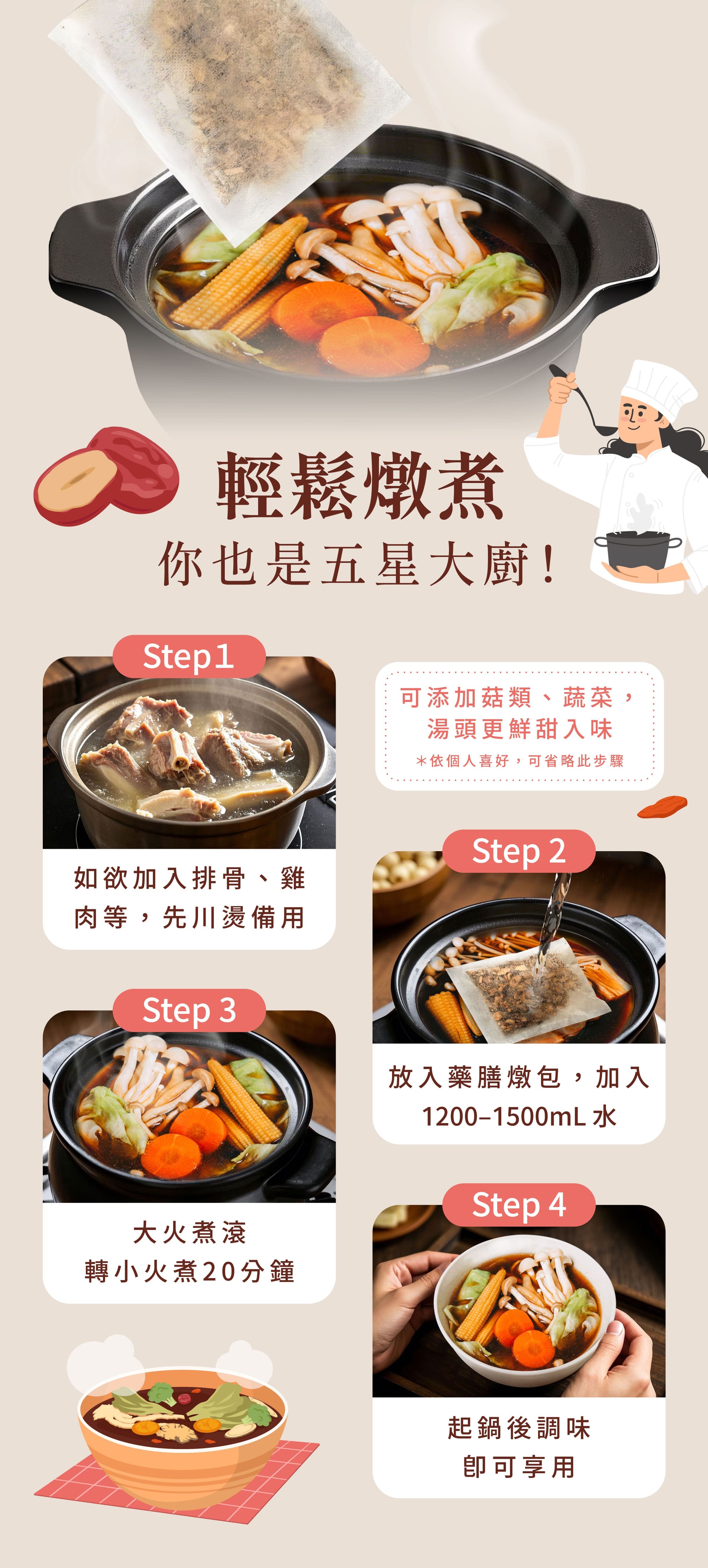 登義蔬食湯藥膳包燉煮步驟