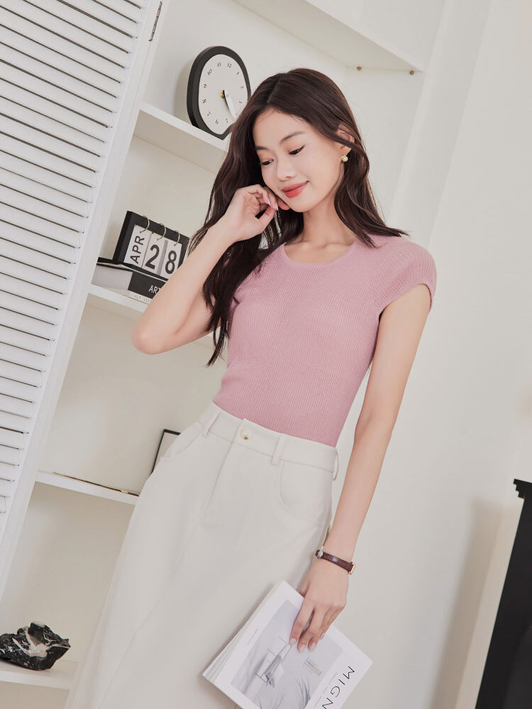 SALE500 圓領修身包袖針織上衣