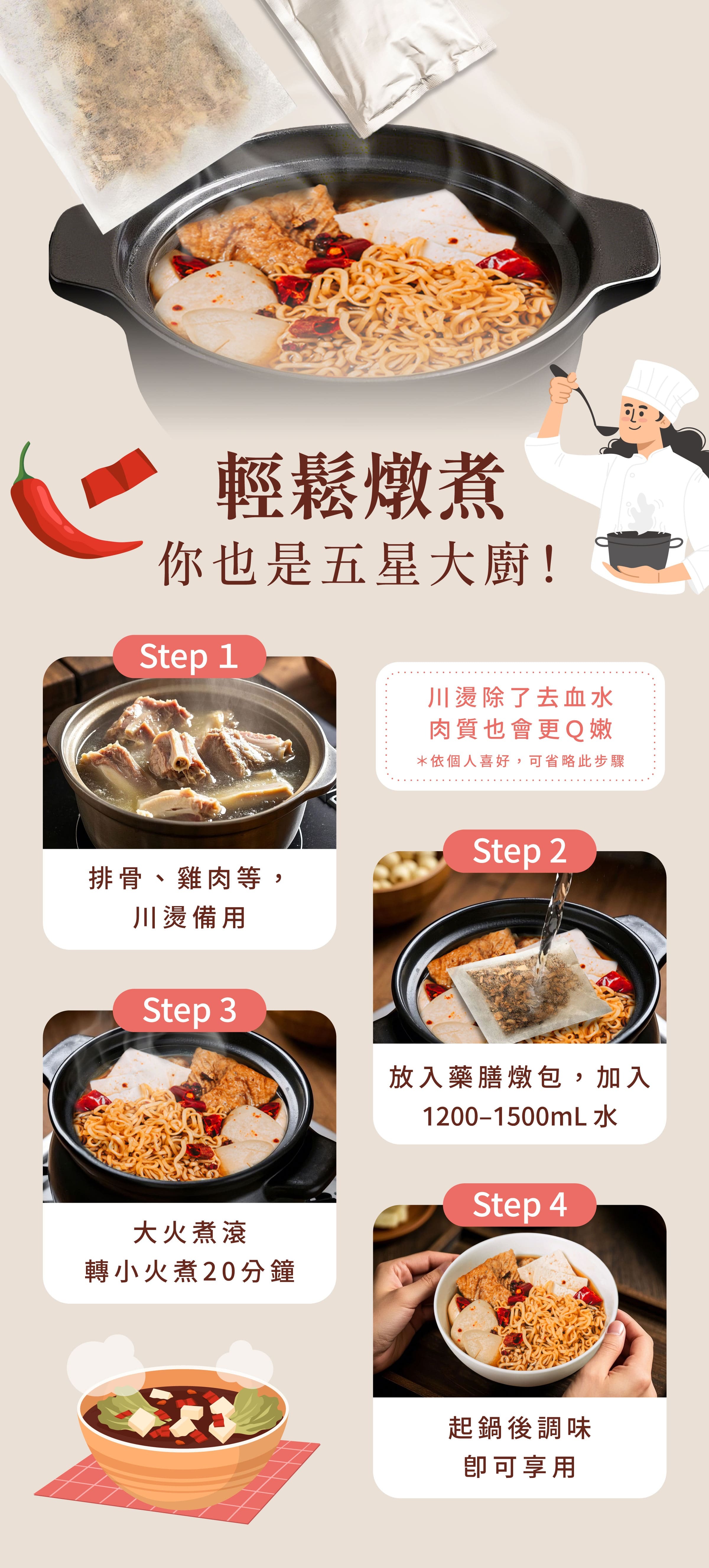 登義椒麻湯藥膳包燉煮步驟