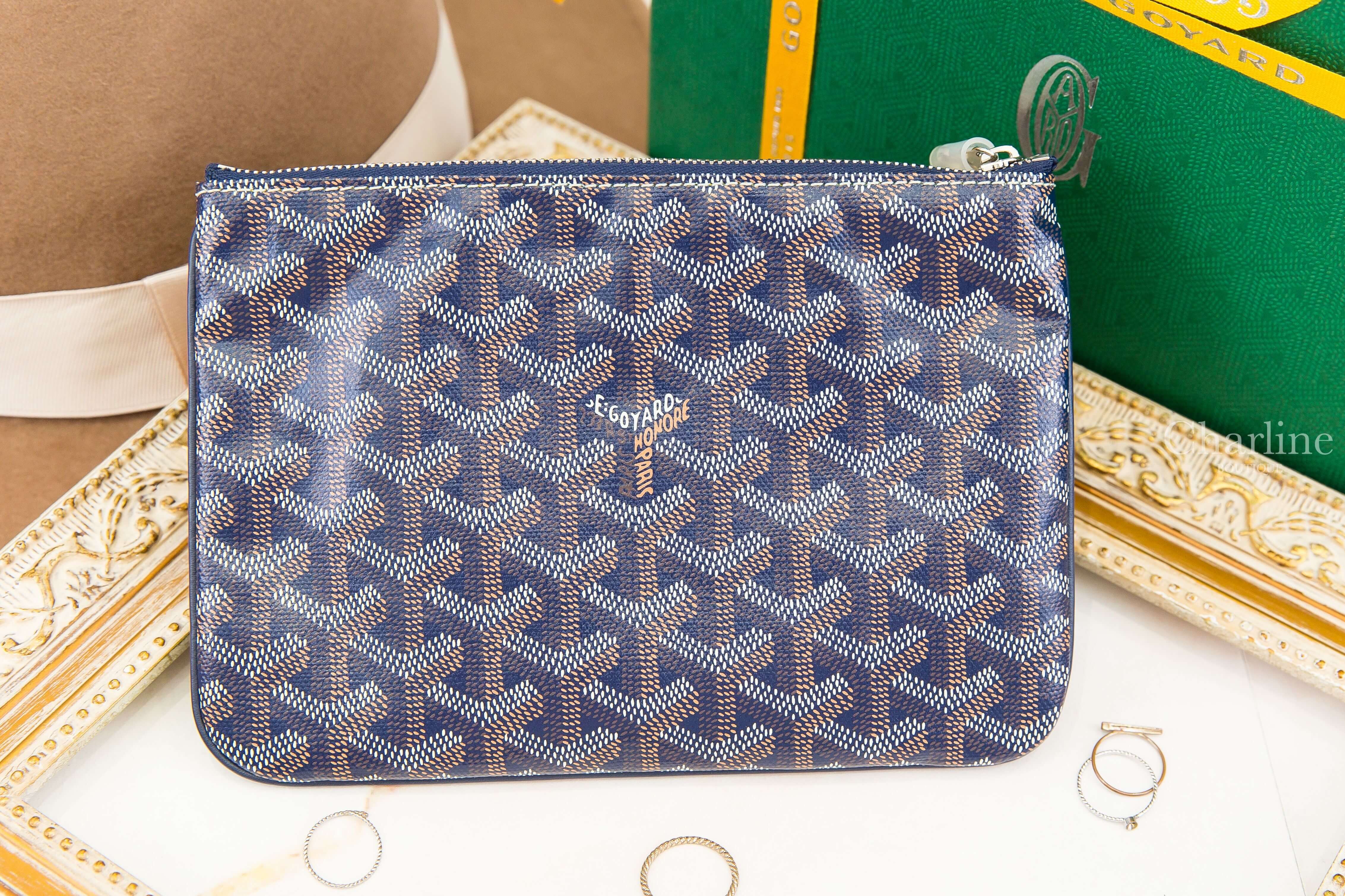 Goyard Sénat PM Pouch 海軍藍小型小牛皮黃色內裡銀色拉鍊零錢包-Charline Boutique 精品代購