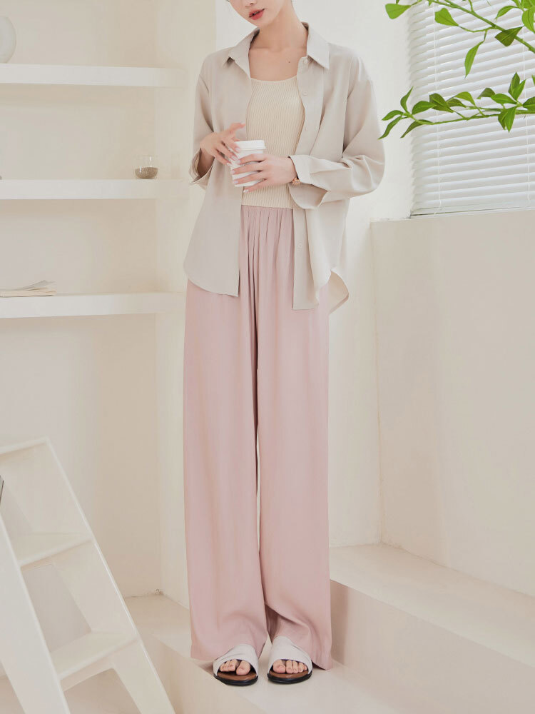 輕柔感鬆緊直筒休閒褲