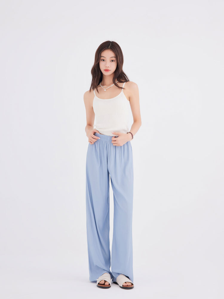 輕柔感鬆緊直筒休閒褲