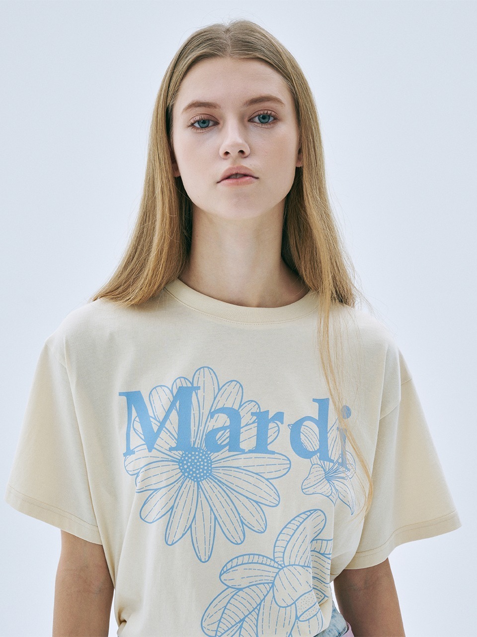 TSHIRT TRIPLE FLOWER_BUTTER ASHBLUE