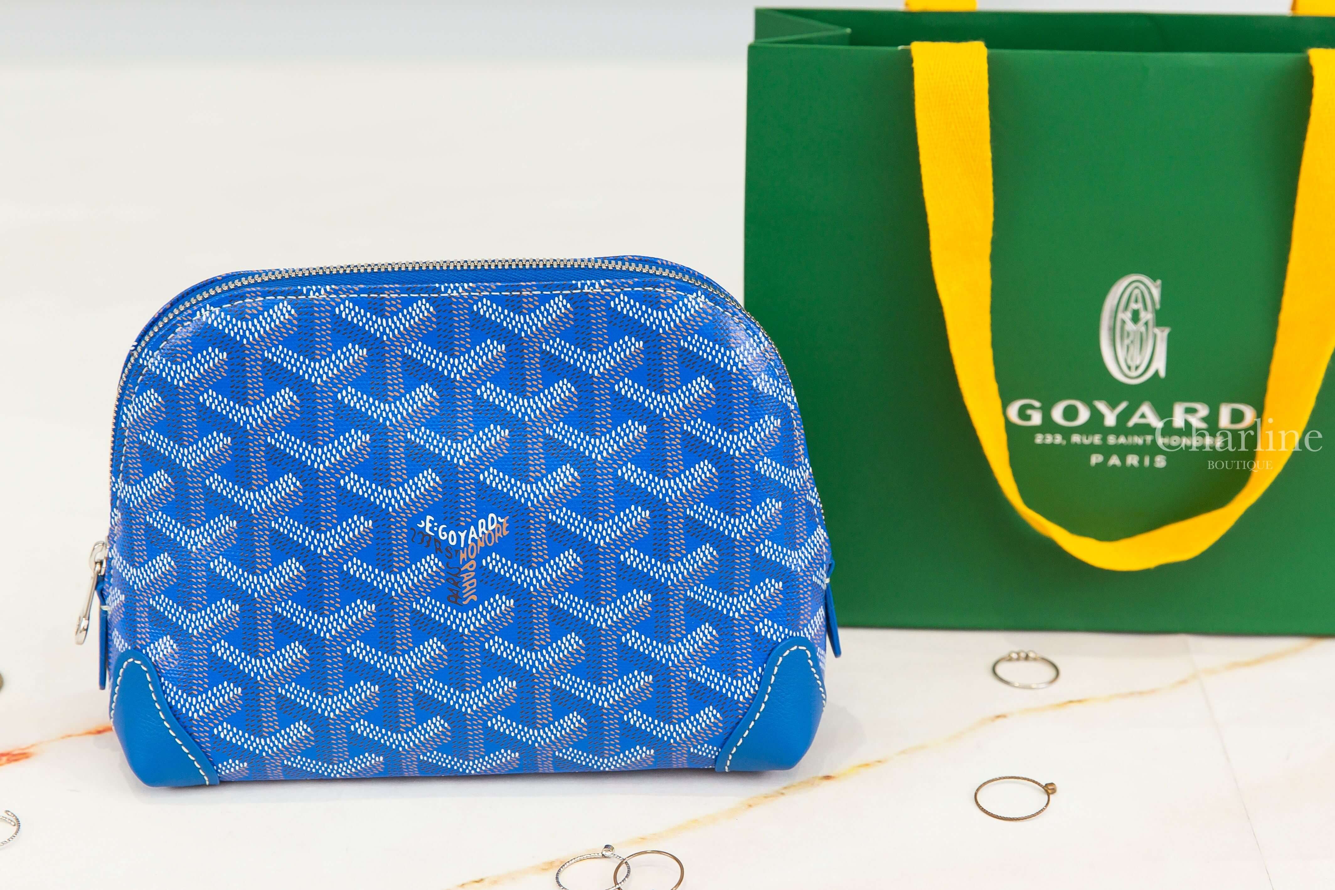 Goyard Vendôme Cosmetic Pouch 天空藍帆布小牛皮黃色內裡拉鍊化妝包