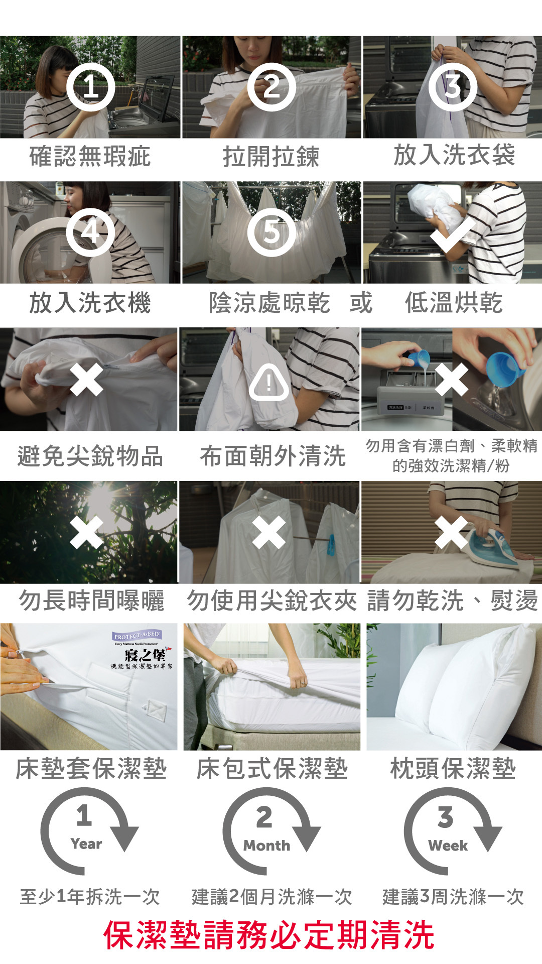 寢之堡保潔墊洗滌須知
