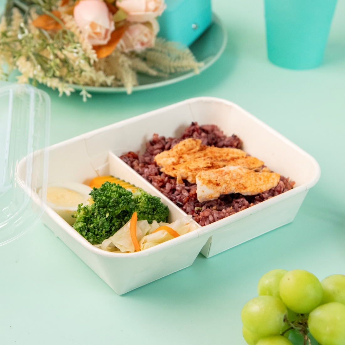 捲邊紙餐盒-白色 二分格 800ml