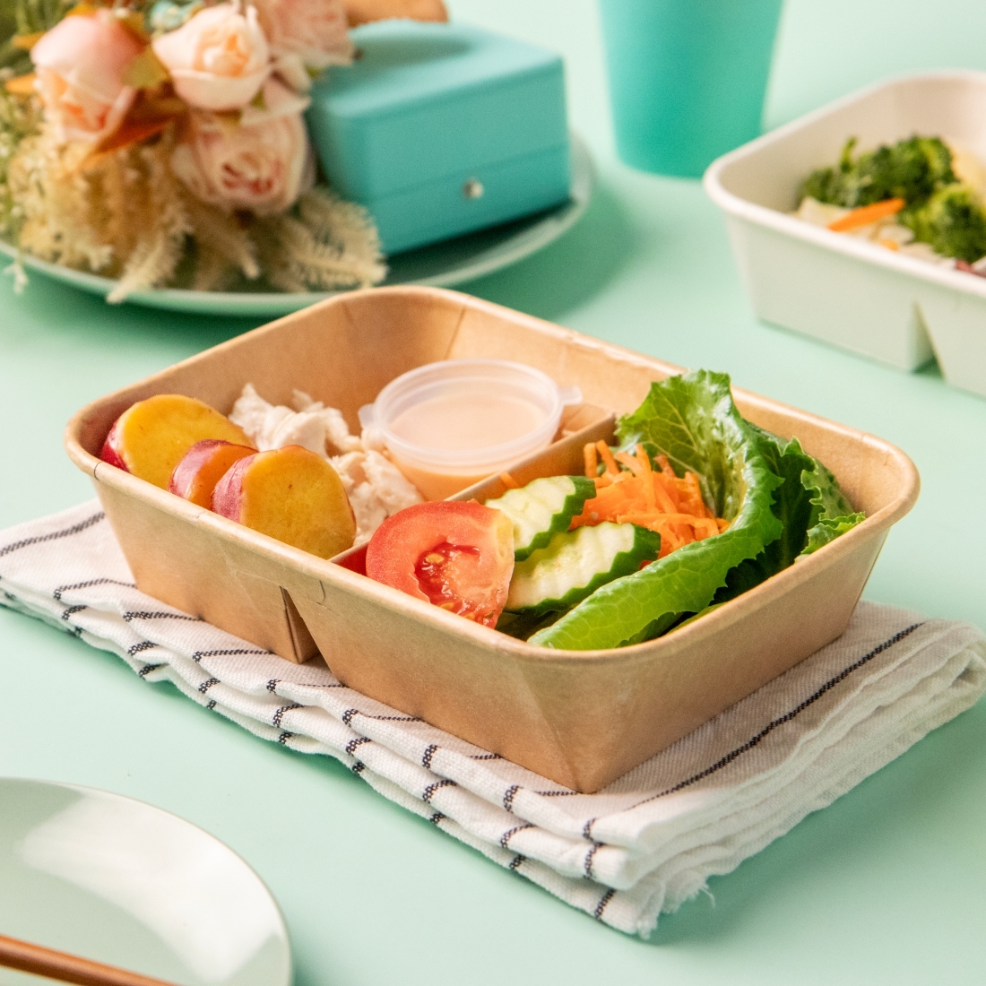 捲邊紙餐盒-牛皮 二分格 800ml