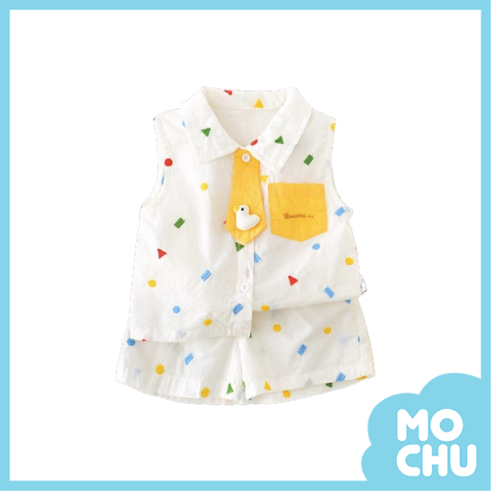 彩色幾何無袖襯衫套裝