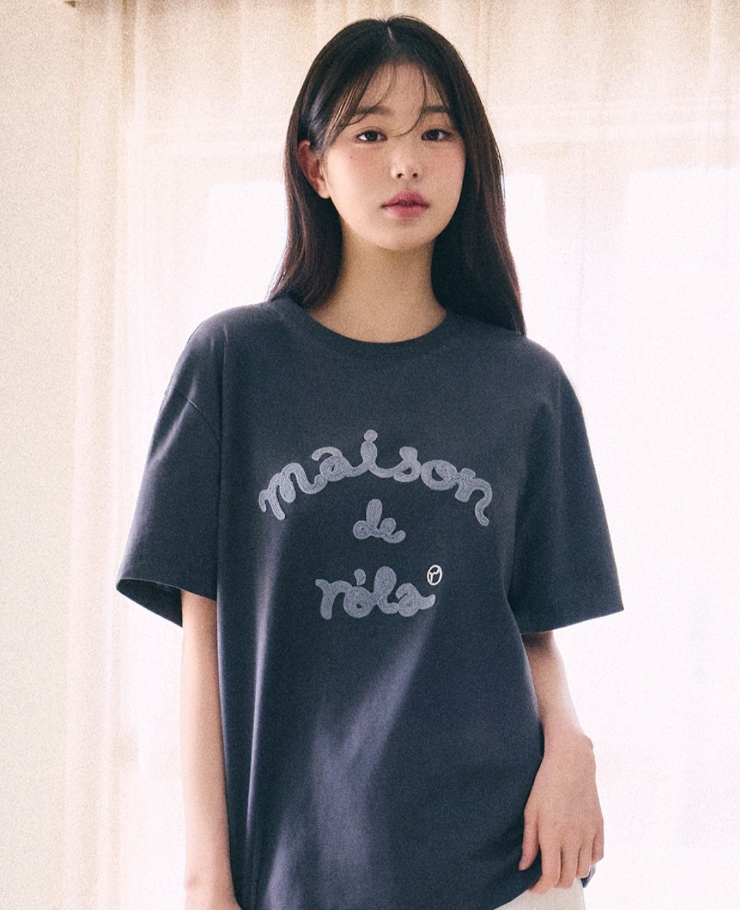 MAISON DE ROLA EMBROIDERY LOOSE FIT T-SHIRT CHARCOAL GRAY