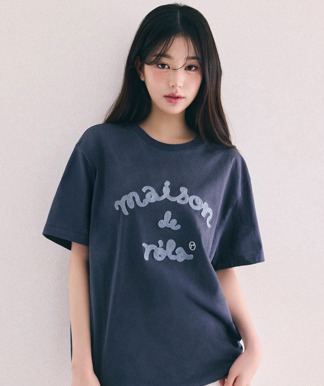 MAISON DE ROLA EMBROIDERY LOOSE FIT T-SHIRT CHARCOAL GRAY