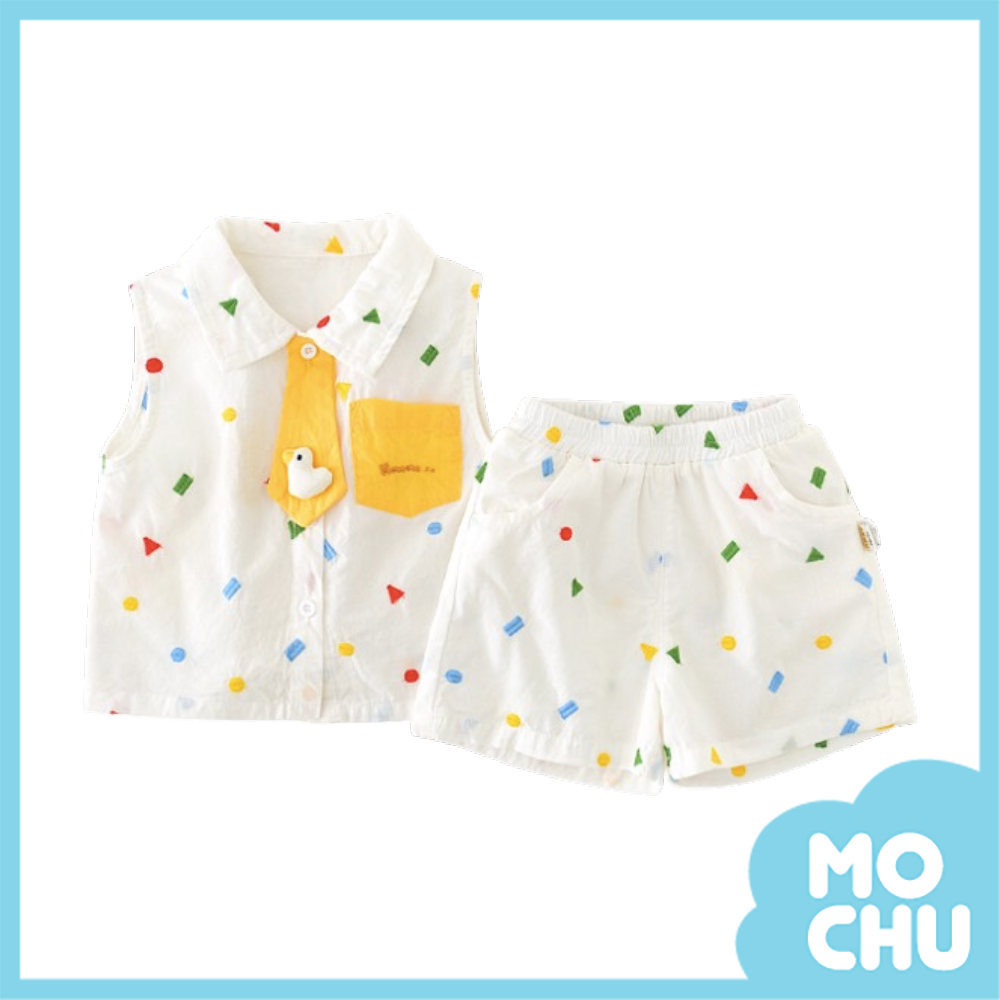 彩色幾何無袖襯衫套裝