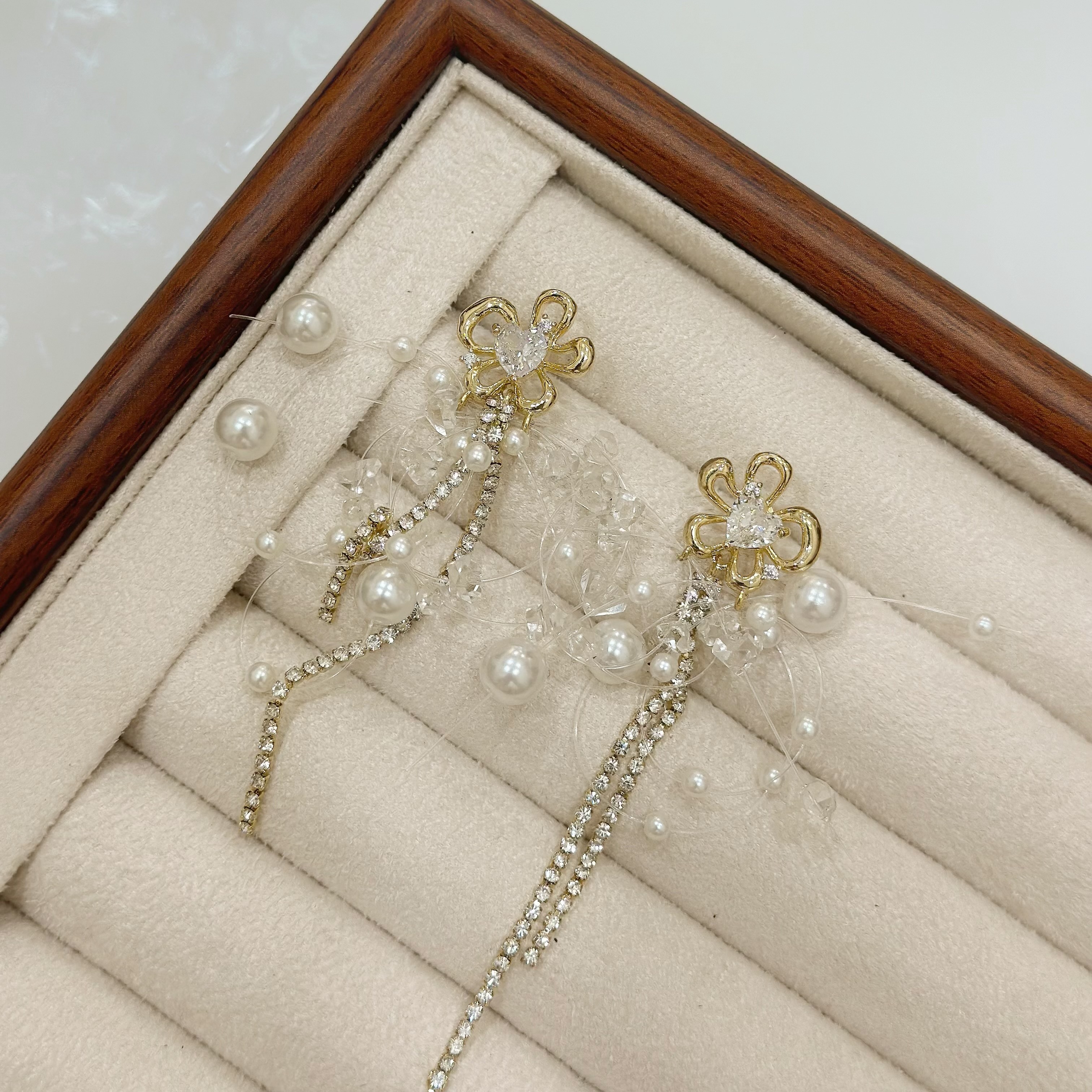 B285小花珍珠排鑽垂吊