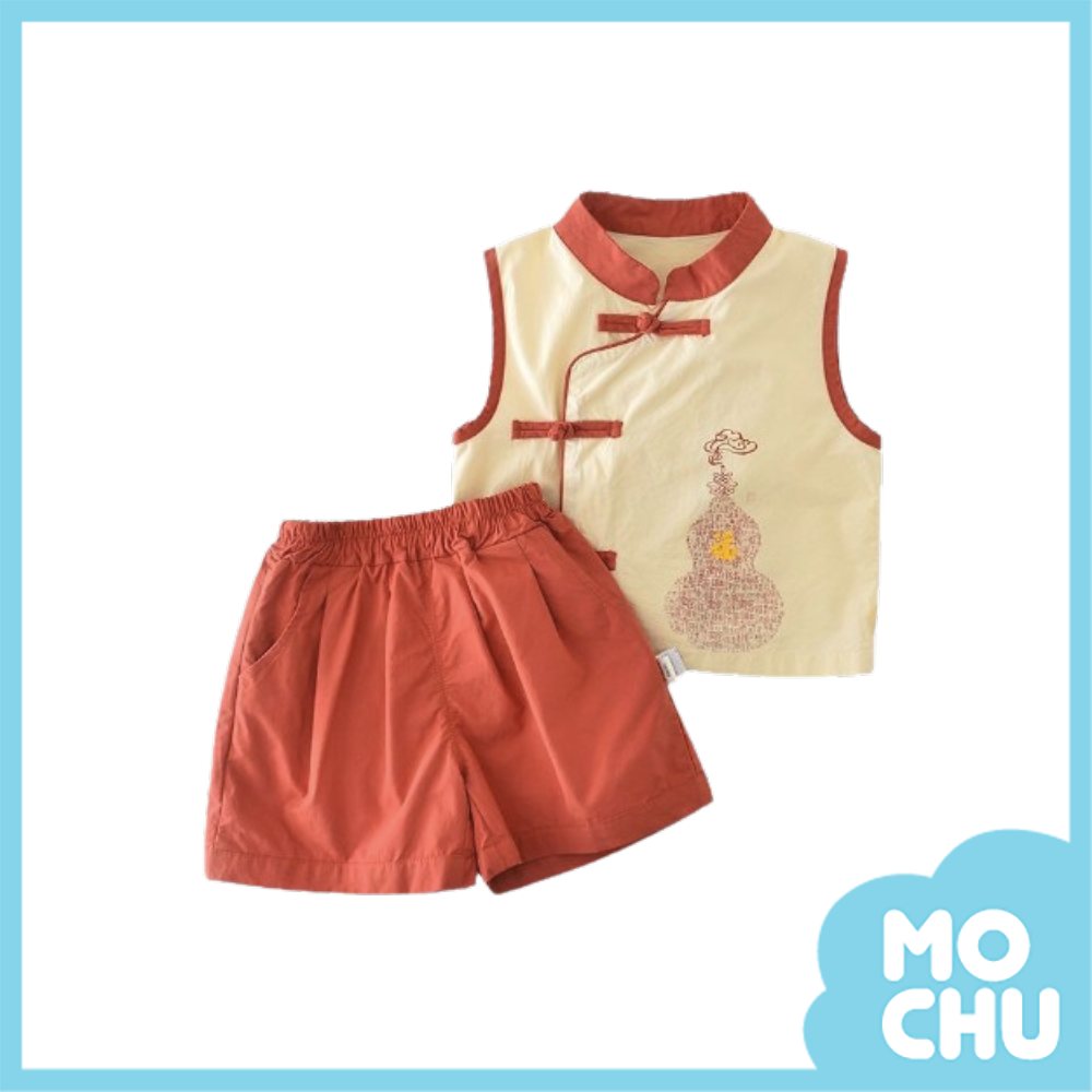 紅寶葫蘆盤釦無袖套裝