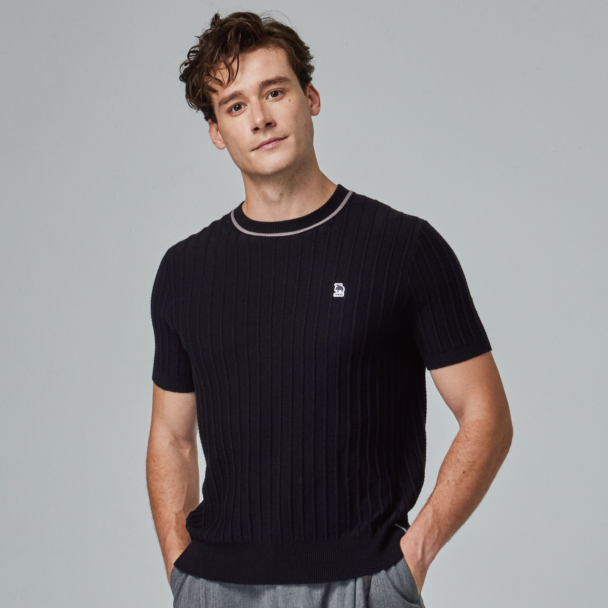 moz Swedish moose skin-friendly round neck knitted short T