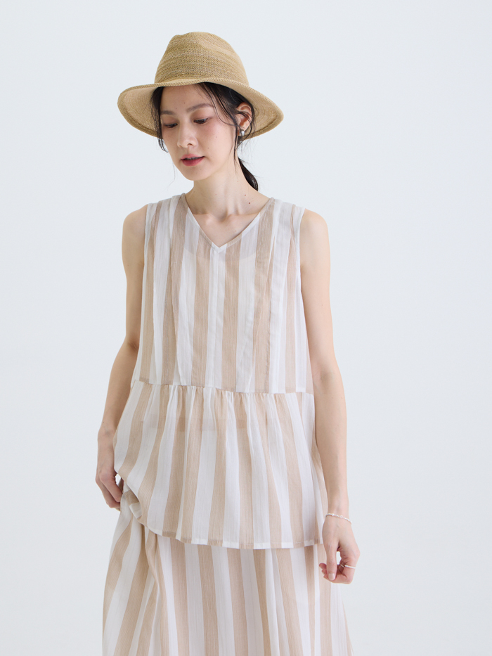 日光筆跡拼接無袖上衣-晨光描線