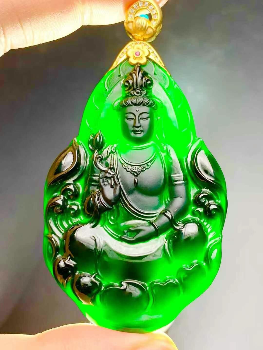 翡翠墨翠正裝觀音,天然翡翠A玉, 緬甸玉, Jade, Jadeite