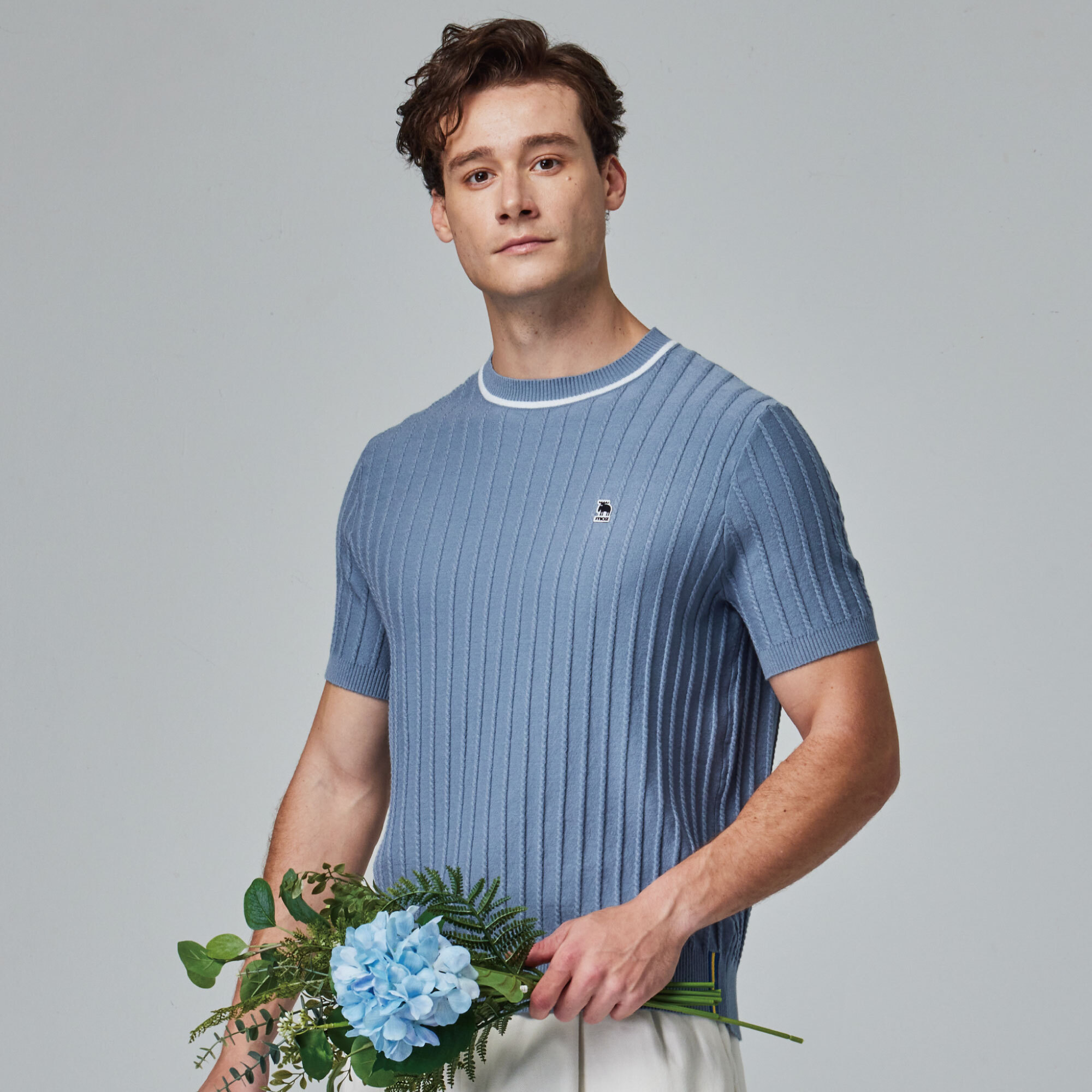 moz Swedish moose skin-friendly round neck knitted short T