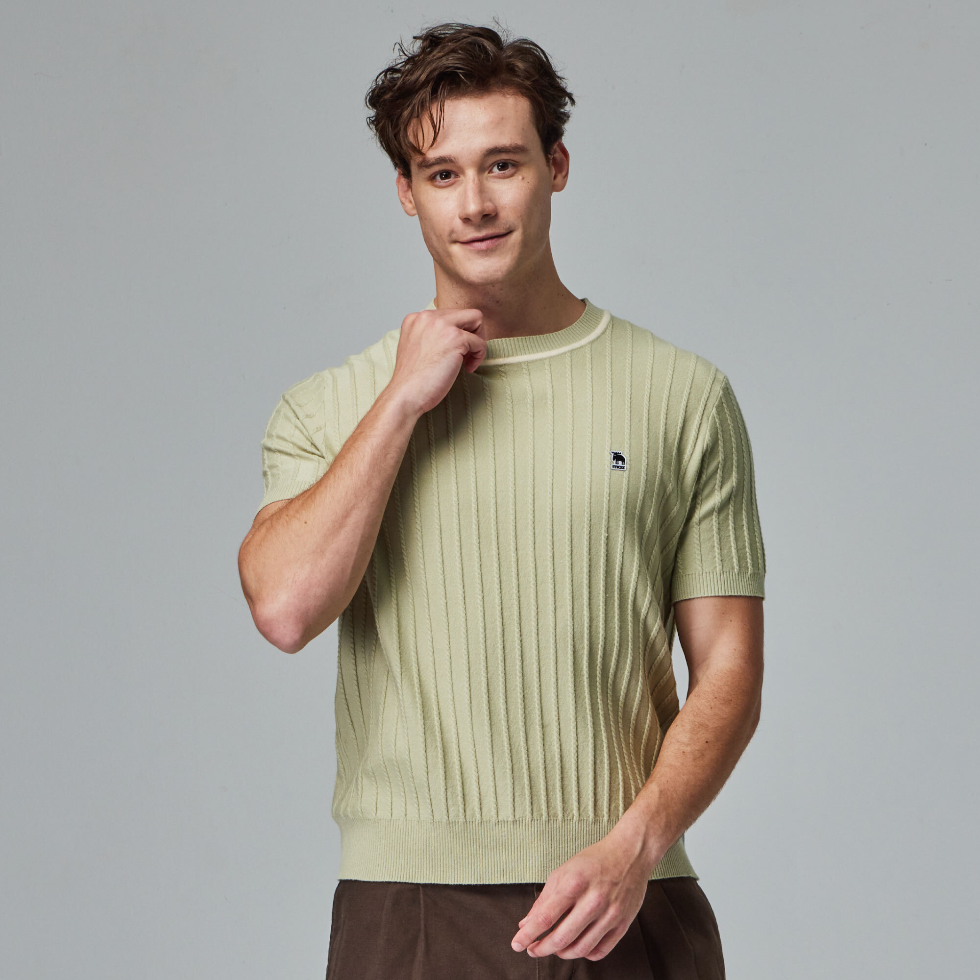 moz Swedish moose skin-friendly round neck knitted short T