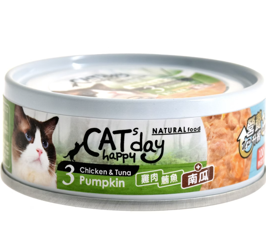 Cats Happy Day 無穀物低敏營養主食3號罐．雞肉+鮪魚+南瓜80g