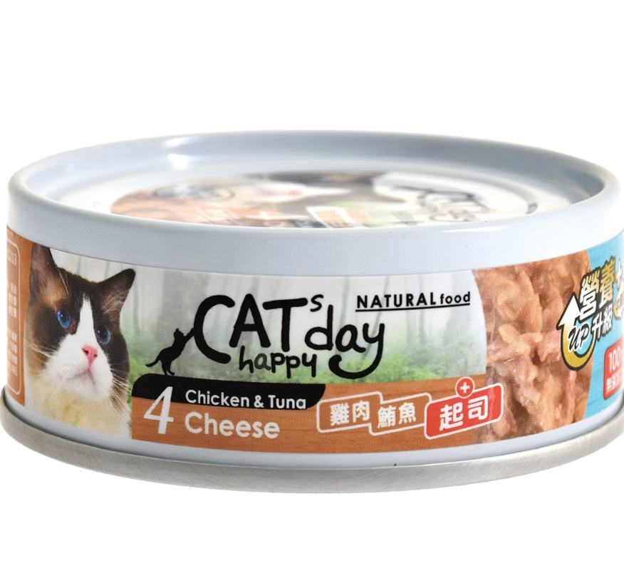Cats Happy Day 無穀物低敏營養主食4號罐．雞肉+鮪魚+起司80g