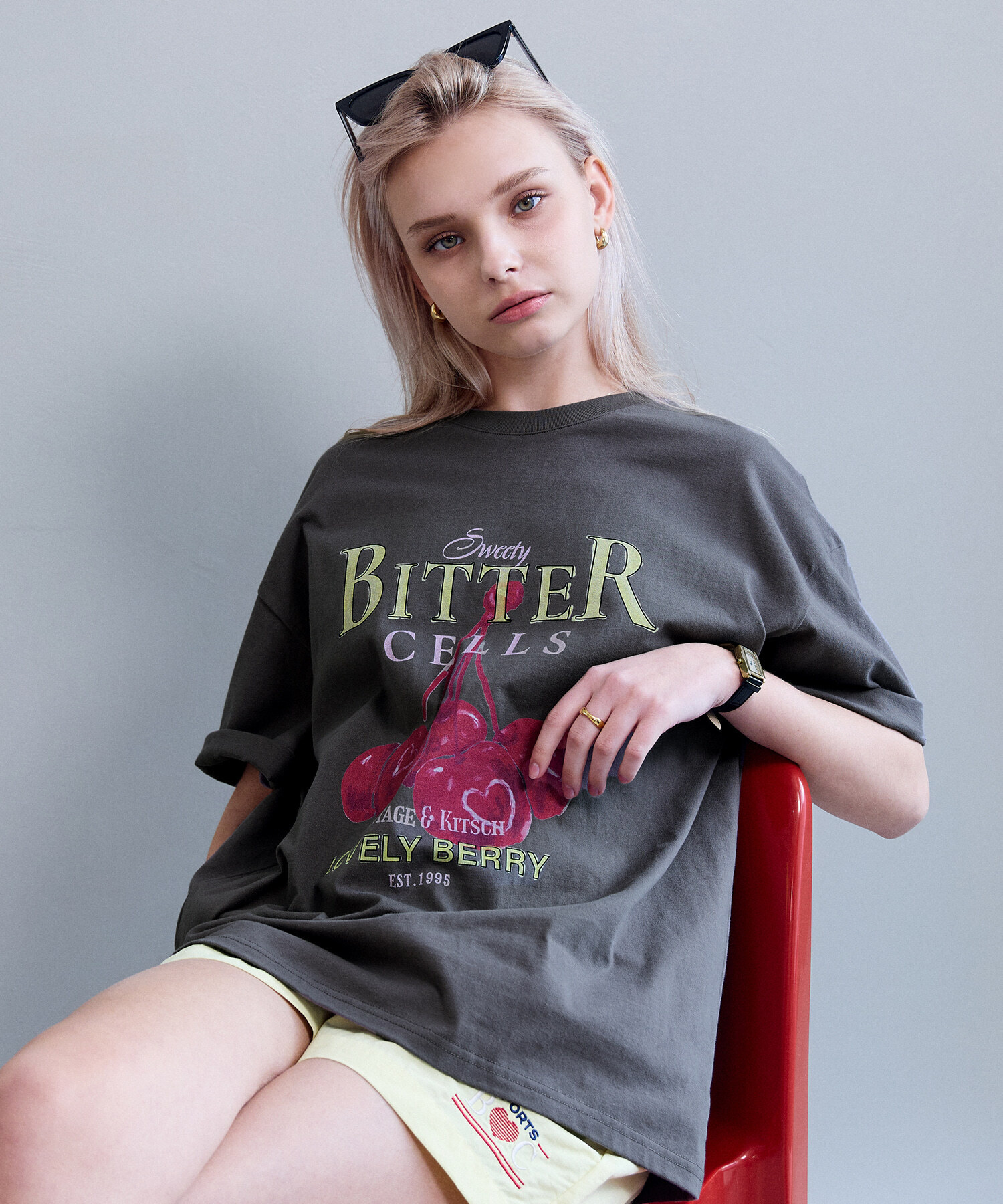 Cherry Berry Tee-Dark Grey