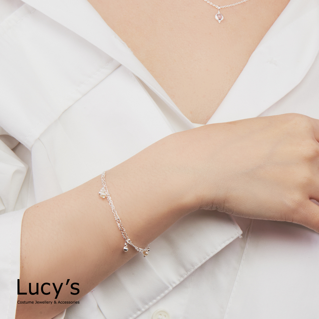LUXURY 系列｜925純銀 柔情珍珠 雙層手鍊 (113840)