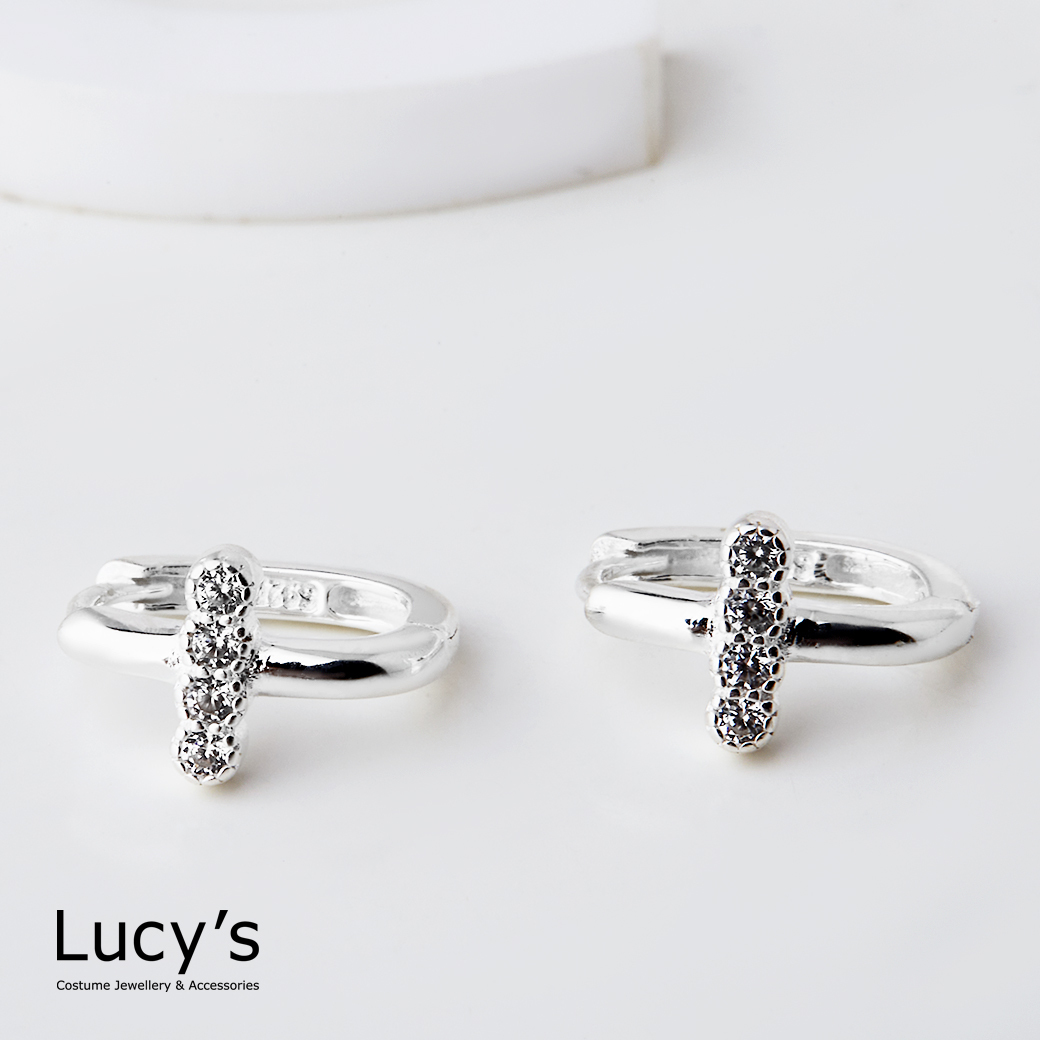 925純銀 漂浮排鑽 易扣耳環 (112410)