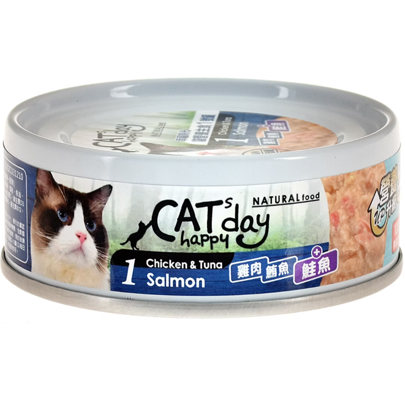 Cats happy day幸福時光-無穀低敏貓營養主食1號罐(雞肉+鮪魚+鮭魚)80g 【24罐】