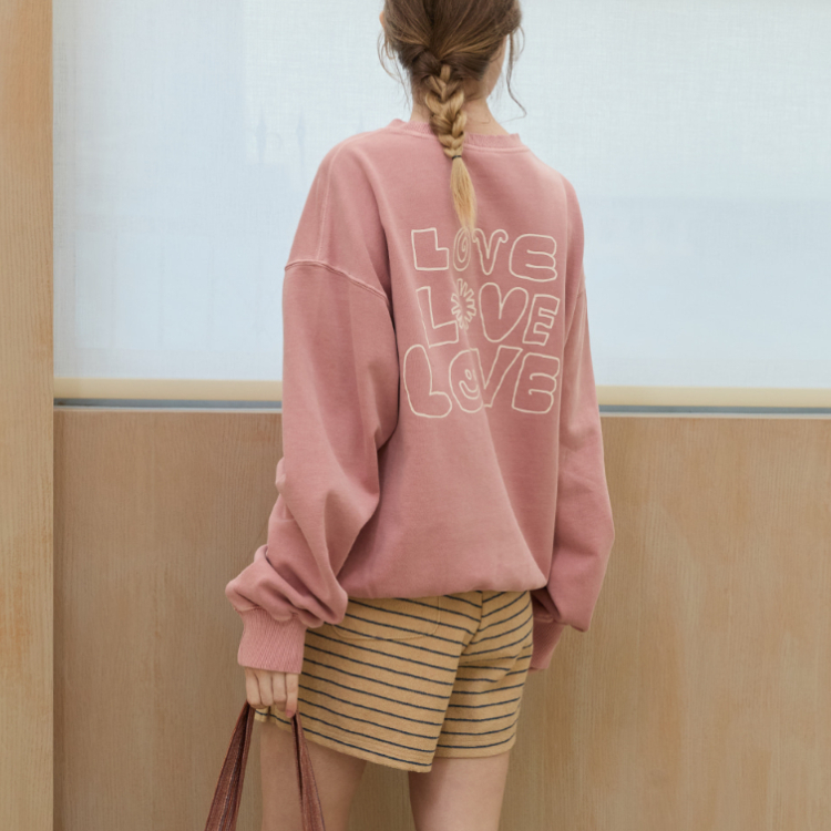 韓國 ooowl 洗舊色寬身大學踢 LOVE LOVE LOVE 粉