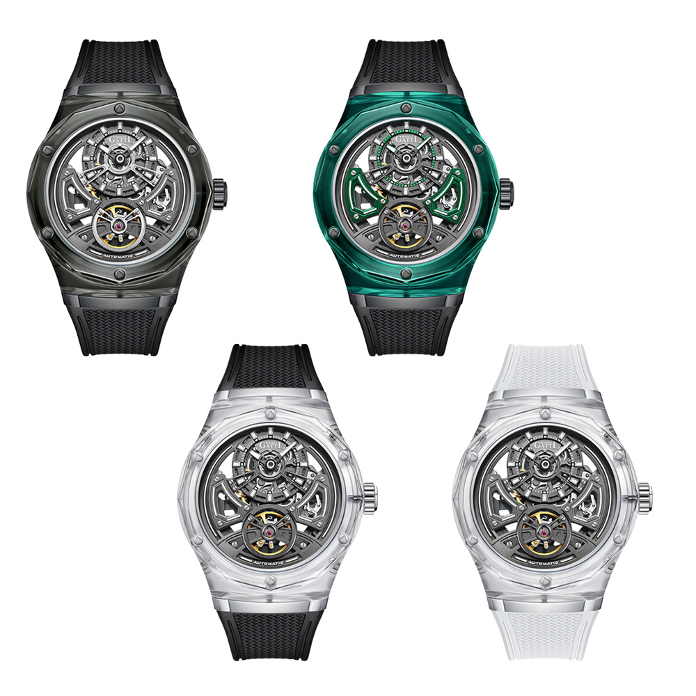 (預購)【Bonest Gatti 布加迪】馳風競速系列 BG5807 高透水晶錶殼 雙面鏤空 夜光 機械錶