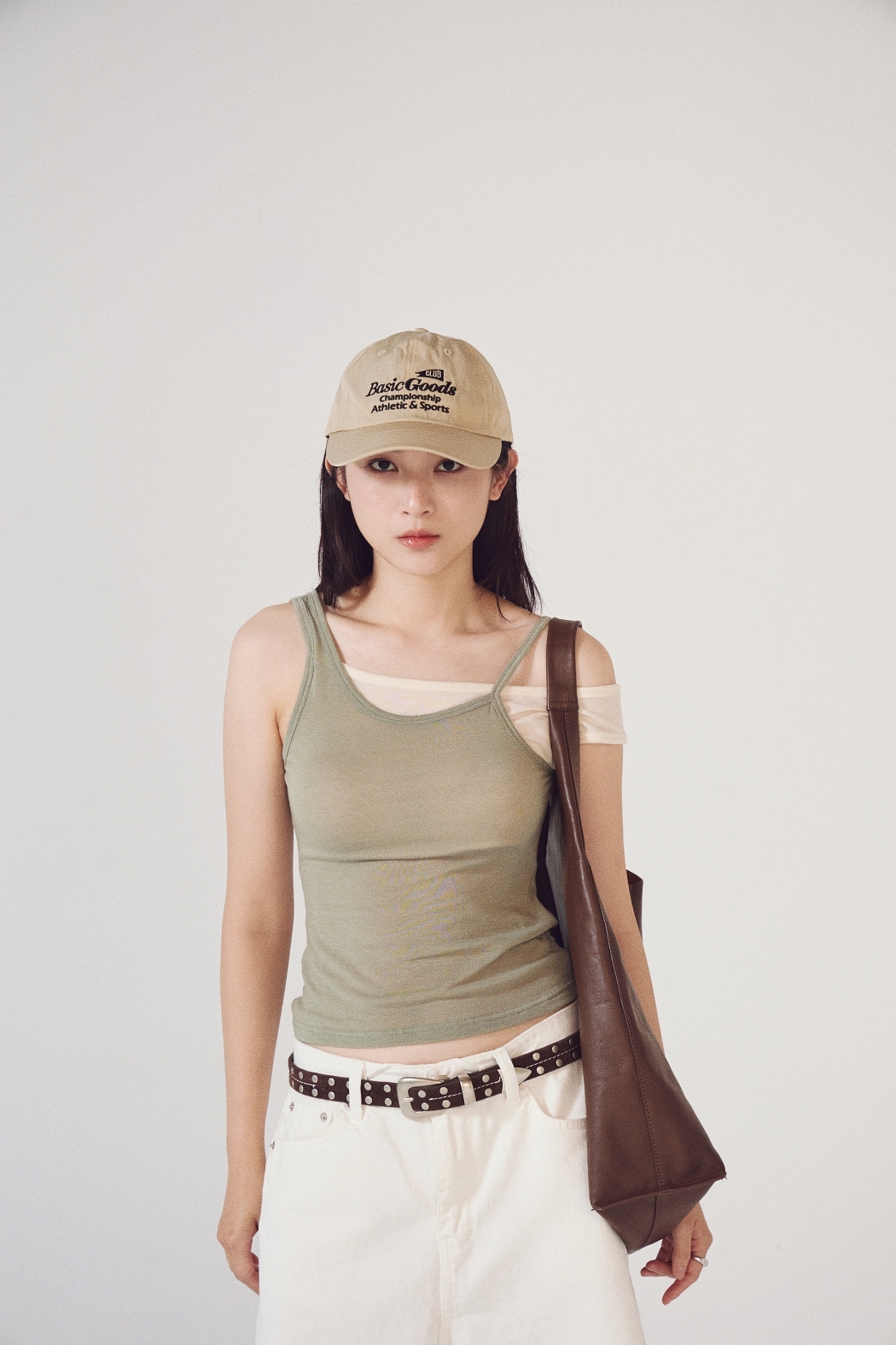 撞色假兩件柔軟上衣-抹茶