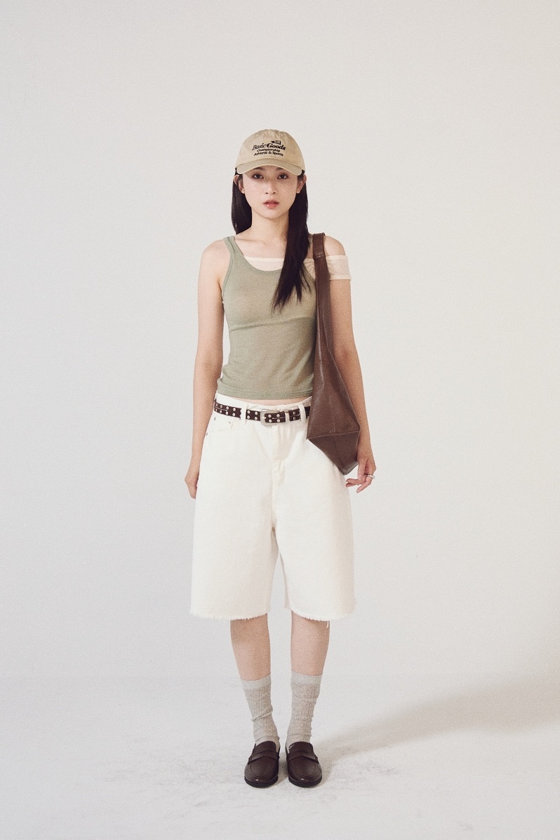 撞色假兩件柔軟上衣-抹茶