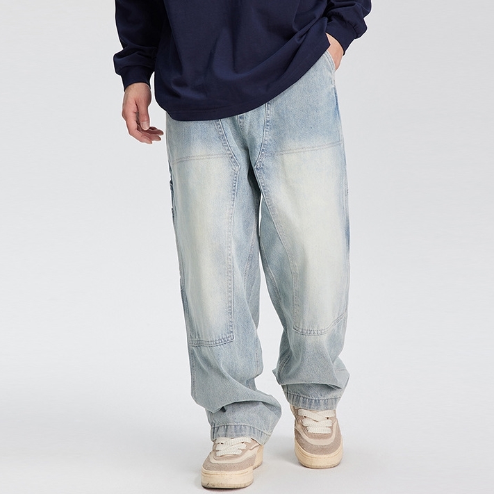 6M29 經典水洗框線工裝牛仔褲 一色